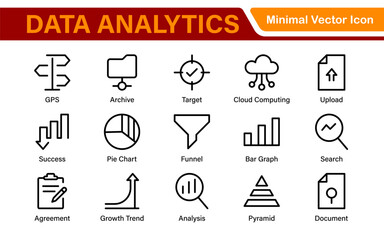 Big Data and Analytics Icon Pack – Cloud, AI, Charts, Visualization, Technology, Dashboard – Vector, Line, Outline, Minimal, Illustration Icons