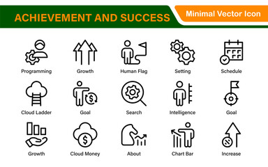 Growth and Success modern outline style icons set. Successful business development, plan and process symbol illustration.