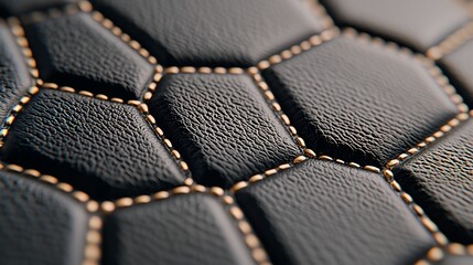 Black Leather with Gold Hexagonal Stitching Texture