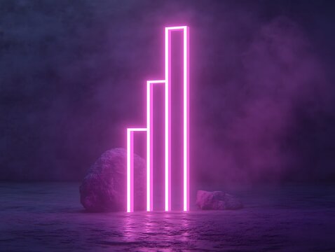 Neon graph, smoky studio, rocks, light