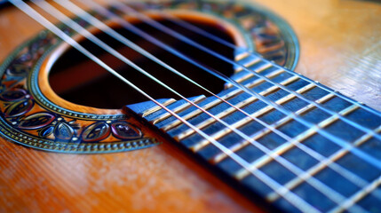Fototapeta premium Wooden Guitar Surface with Strings