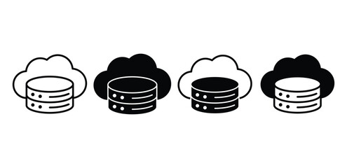 Cloud Server Hosting Database Icon Black and White Glyph Illustrations Vector Design