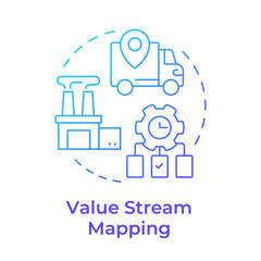 Value stream mapping blue gradient concept icon. Process map. Manufacturing, distribution. Round shape line illustration. Abstract idea. Graphic design. Easy to use in infographic, presentation