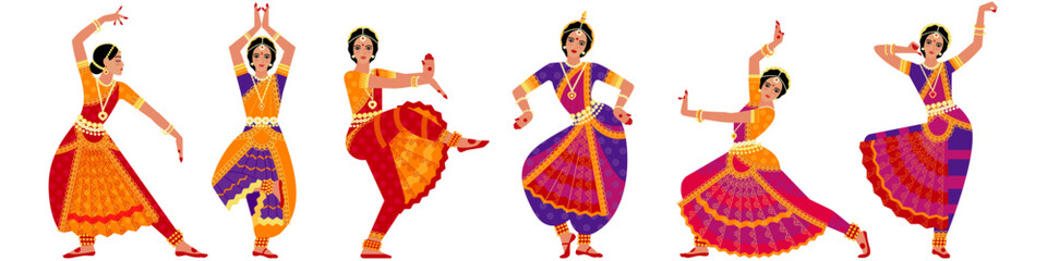 set of girls in Indian costume and dance poses