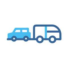 Car and Trailer Icon on Black Background