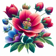 Obraz premium Detailed botanical illustration of a rare flower with vibrant petals 