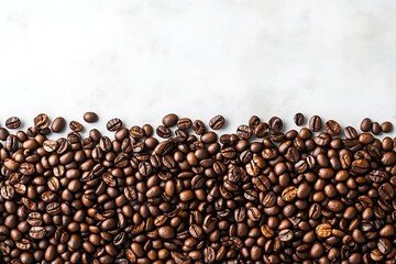 Coffee beans on marble, top view