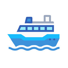 Blue Cartoon Boat on Water Icon Illustration