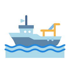 Cute cartoon boat on waves against black background