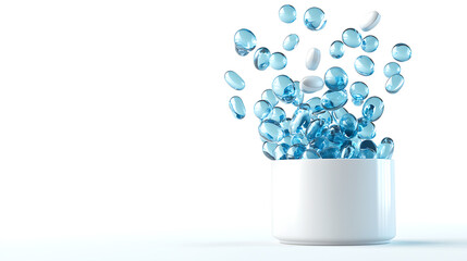 Pills and capsules in motion studio setting high-quality image clean environment close-up perspective pharmaceutical concept