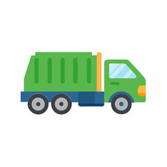 Cartoon Green Garbage Truck Illustration on Black Background