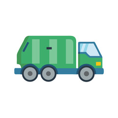 Stylized Green Cartoon Garbage Truck Isolated on Black