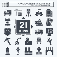 Icon Set Civil Engineering. related to Education symbol. glyph style. editable