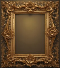 Ornate gold frame with swirling floral details; classic vintage style , border, design