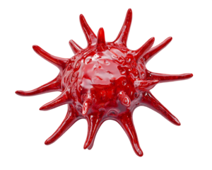 Red Spiky Microscopic Cell on Transparent Background, PNG