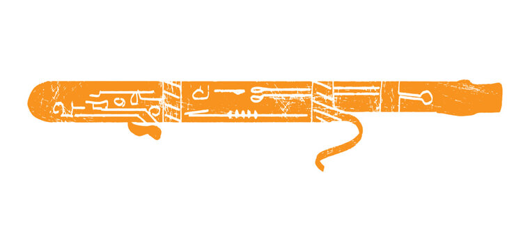 Textured Bassoon, fagotto. Music festival poster. Wind musical instruments. 