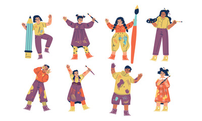 Dynamic and Expressive Characters Dressed in Colorful Outfits, United in a Celebration of Creativity