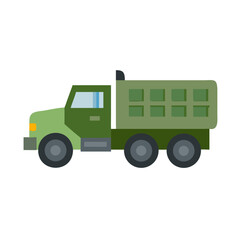 Flat vector military dump truck on black background