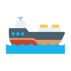 Cargo ship vector illustration on ocean, black background