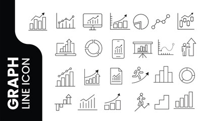 Business Graph and Analytics Line Icons Data Chart Vector Set