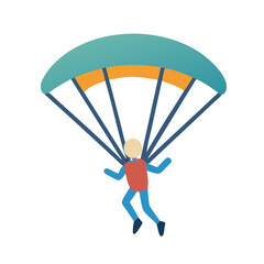Colorful Cartoon Parachutist in Descent on Black Background