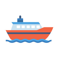Obraz premium Orange boat sailing over ocean waves icon vector