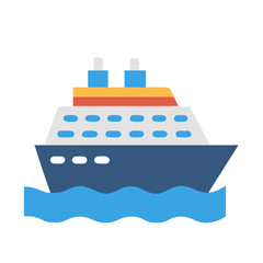 Cruise ship icon on water against a black background