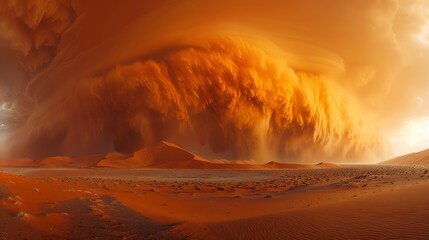 **Dust Storm Over Distant Dunes With Red Sky, Apocalyptic Desert Tension --Ar 16:9 --S 950 --V 6.0 --Style Raw** - @Darya (Relaxed)