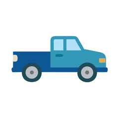 Fototapeta premium Blue cartoon pickup truck on a black background