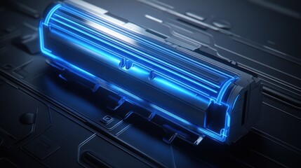 Obraz premium Futuristic battery, tech surface, glow, energy