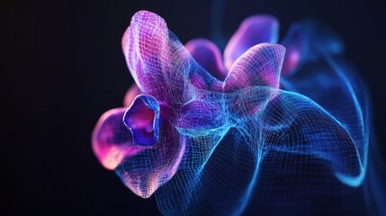 Obraz premium Digital Orchid Bloom, Dark Background, Abstract Art