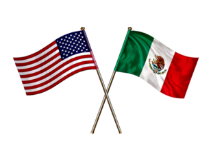  United States of America and Mexico flags white backround