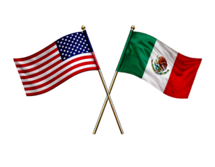 United States of America and Mexico flags white backround