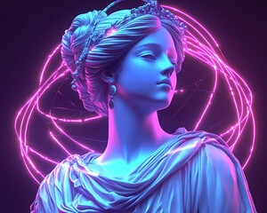 Ancient Lady, Neon Halo, Studio Portrait