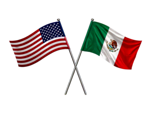 United States of America and Mexico flags white backround