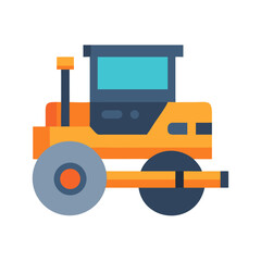 Cartoon Road Roller Construction Vehicle on Black Background