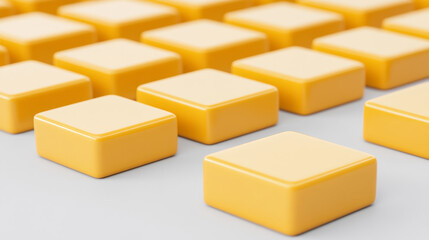 Yellow square blocks arranged in grid pattern on light gray surface create modern and minimalist abstract design. smooth texture and uniformity evoke sense of order and simplicity