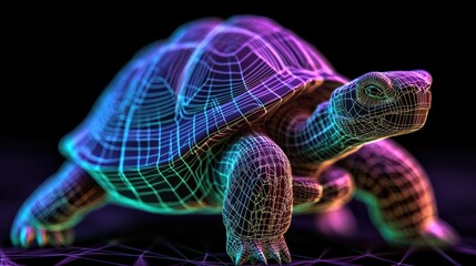 Digital Turtle Walking, Dark Background