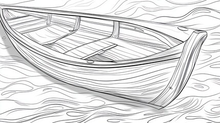 Obraz premium Wooden rowboat on water, calm sea, illustration, design