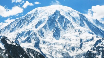 Obraz premium Snowy mountain peak under blue sky, some clouds visible