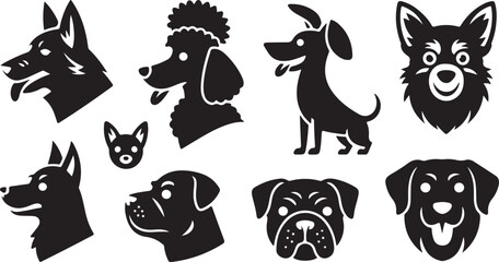 Fototapeta premium Dog Silhouette Vector Set Illustration, Canine Profile Collection, Pet Animal Graphic Design, Variety of Dog Poses and Shapes, Digital Art