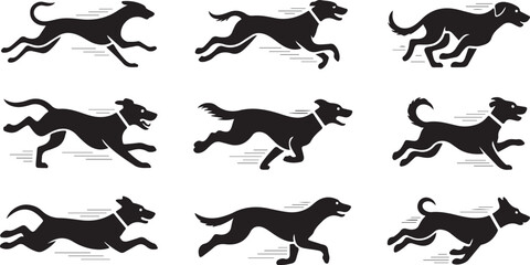 Obraz premium Dog Silhouette Vector Set Illustration, Canine Profile Collection, Pet Animal Graphic Design, Variety of Dog Poses and Shapes, Digital Art