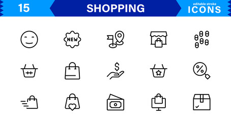 Modern Shopping Icon Set Vector Illustration. Featuring Essential Retail, E-commerce, and Shopping Cart Symbols