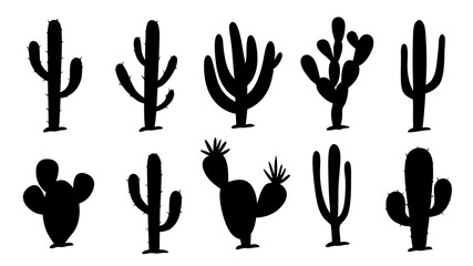 set of cactus silhouette vector on white background