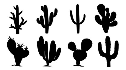 set of cactus silhouette vector on white background