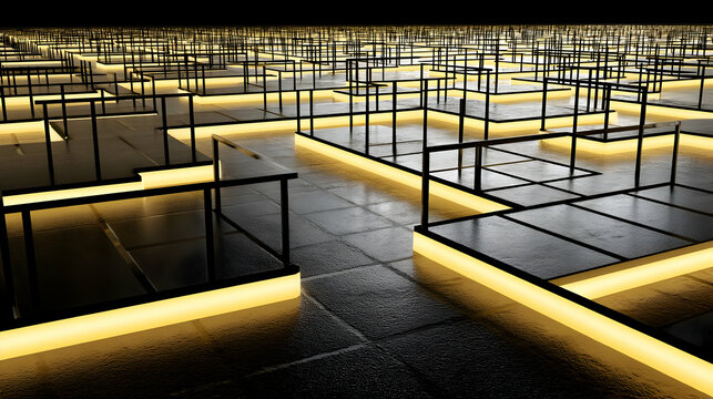 grid with geometric symmetry and pulsating glow on dark surface 
