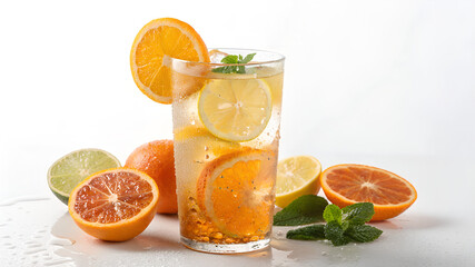 Citrus‑Infused Sparkling Water Glass with Orange, Lemon and Mint.