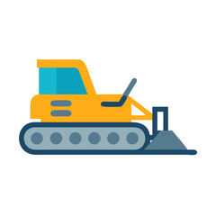 Yellow and Blue Bulldozer Icon on Black Background