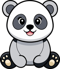 Cute Grey Cartoon Panda Character Sitting Illustration