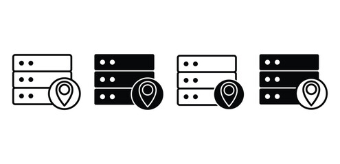 Server Location Icon Set Black and White Minimalist Vector Graphics Design